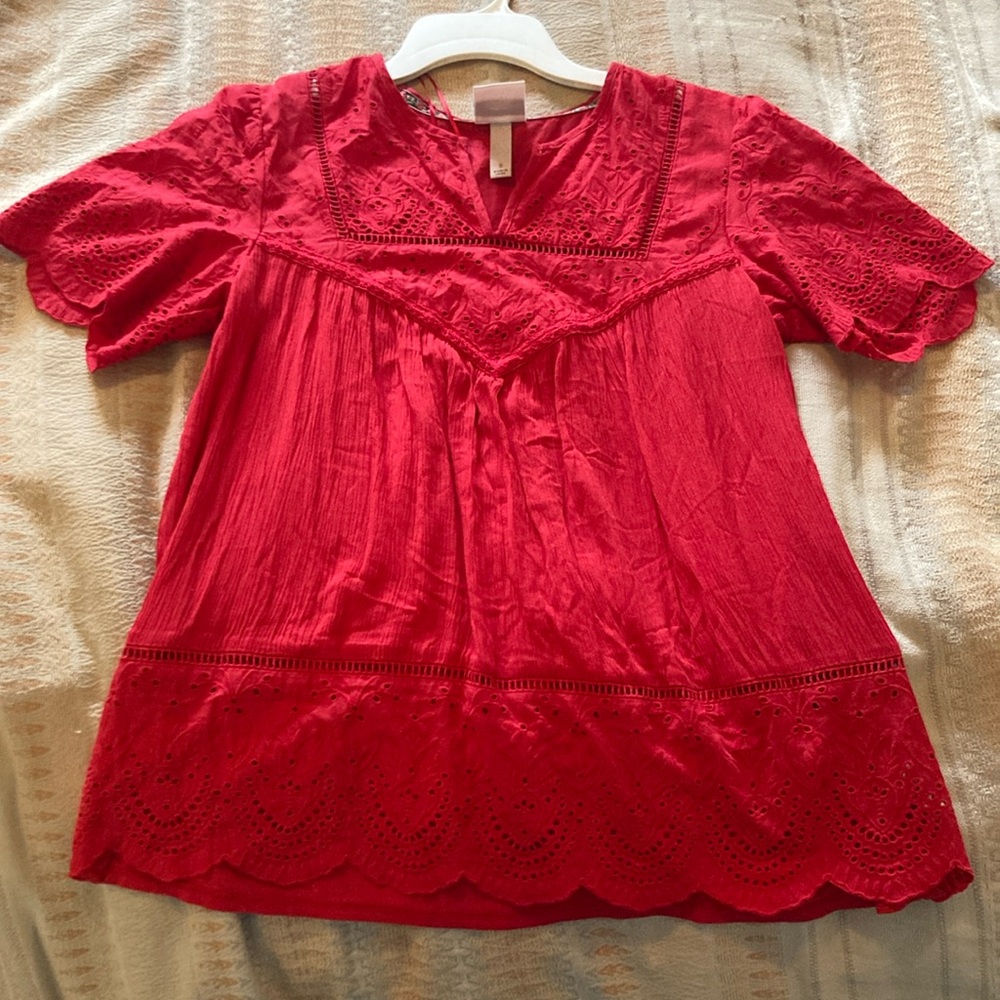 Red embroidered blouse by Knox Rose.